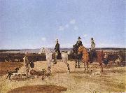 Wilhelm von Kobell Jager zu Pferd in oberbayerischer Landschaft oil